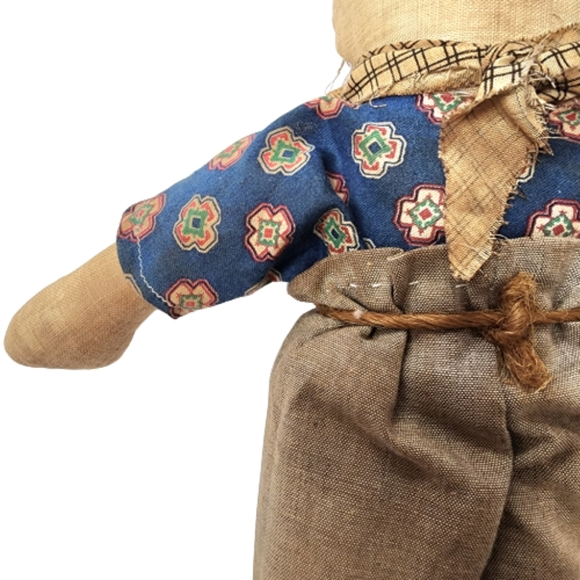 Antique Embroidered Handmade Handstitched Stuffed Handsewn Farmers Boy Doll - Picture 6 of 12